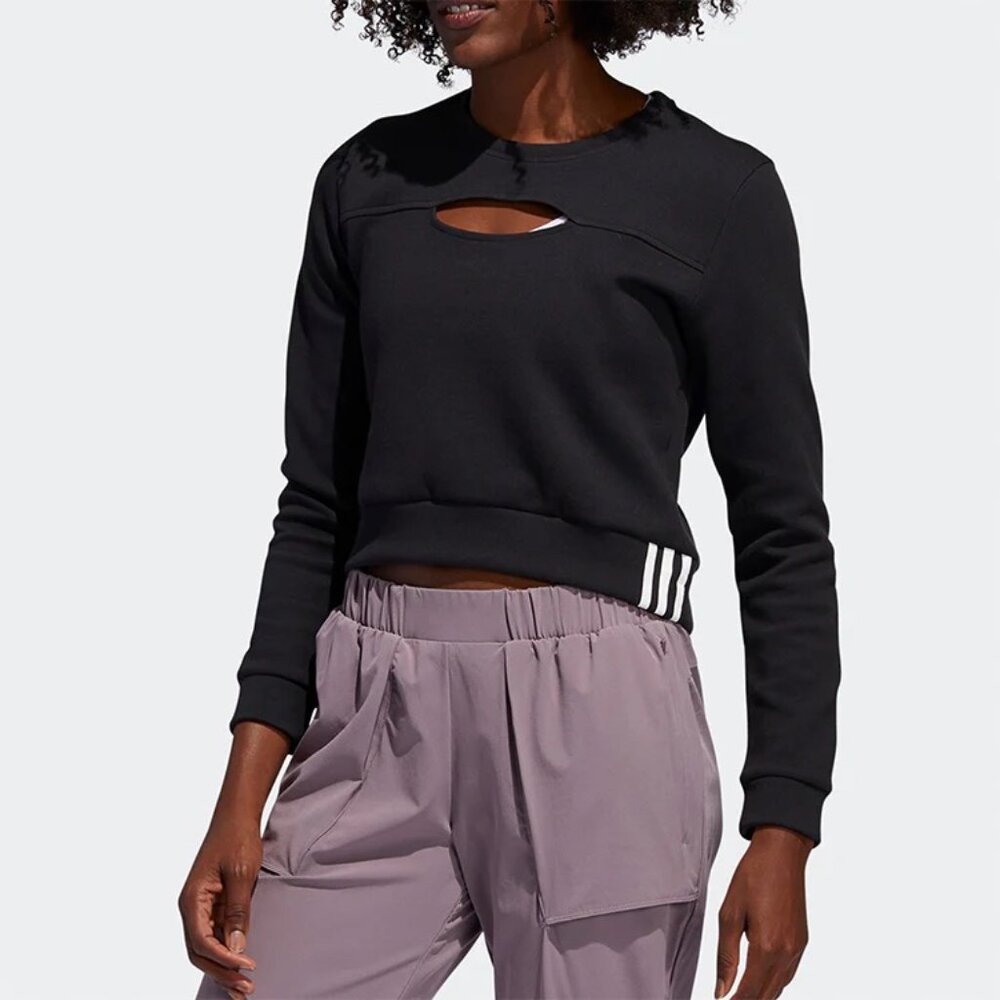 Adidas Cutout Cropped Sweatshirt Pullover Athleisure Black Small